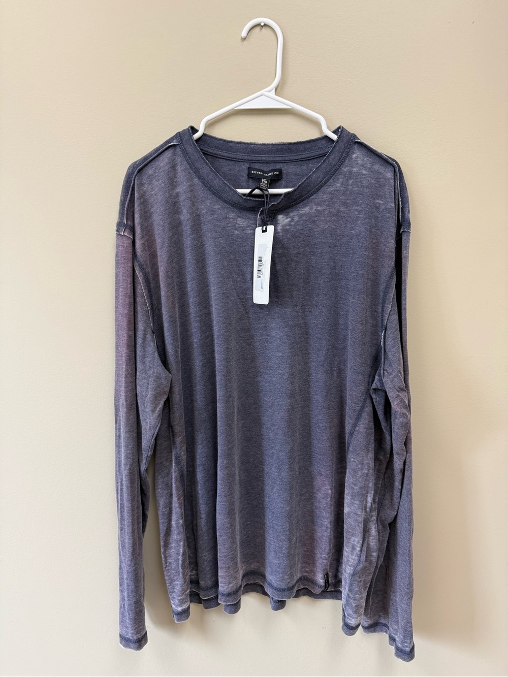 Silver Jeans Men's Long-Sleeve Washed Crewneck Tee - Navy